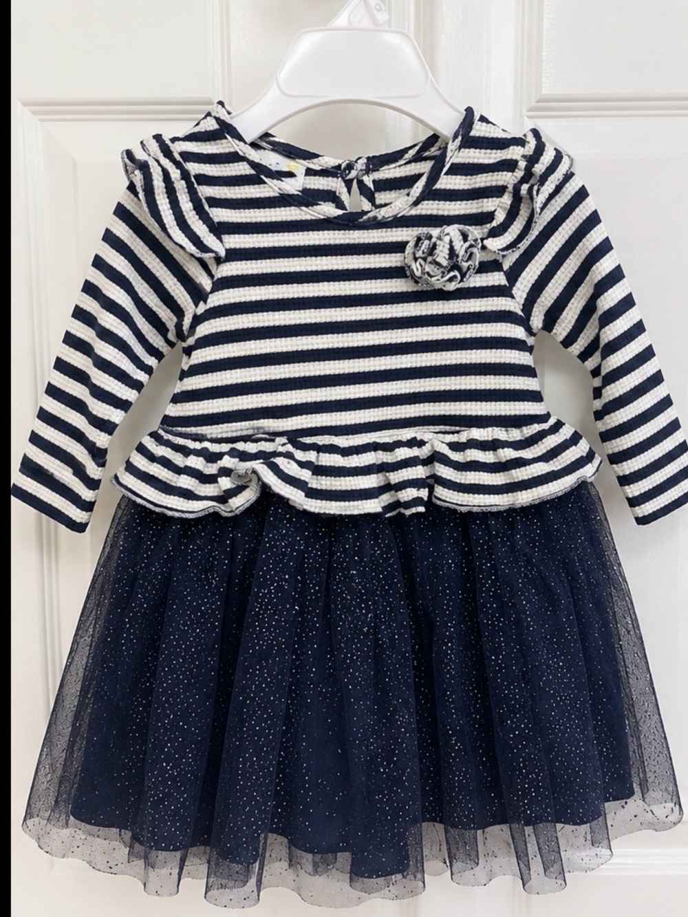 Samararry Girls 3T Navy White Striped Sparkle Tulle Dress